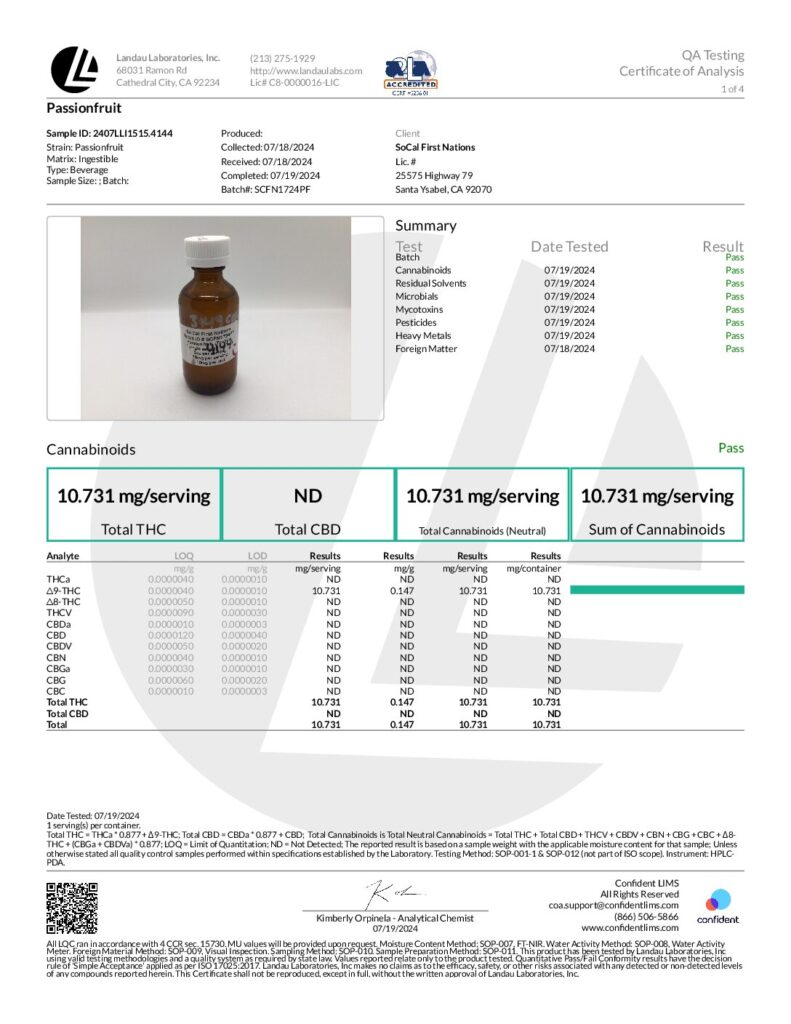 Spirit Quenchers 1:1 500mg THC/ 500mg CBD Syrup – PASSIONFRUIT (1:1 HYBRID)