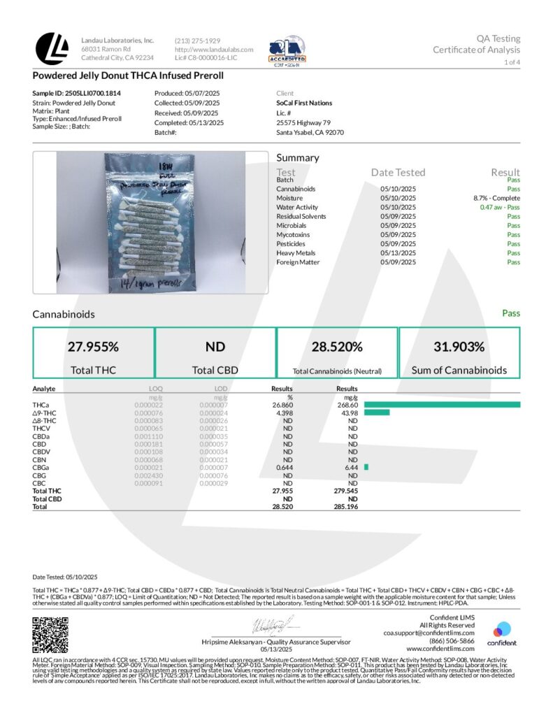 SINGLE CHIEF STICK – 1 GRAM THCa INFUSED PREROLL – POWDERED JELLY DONUT (INDICA)