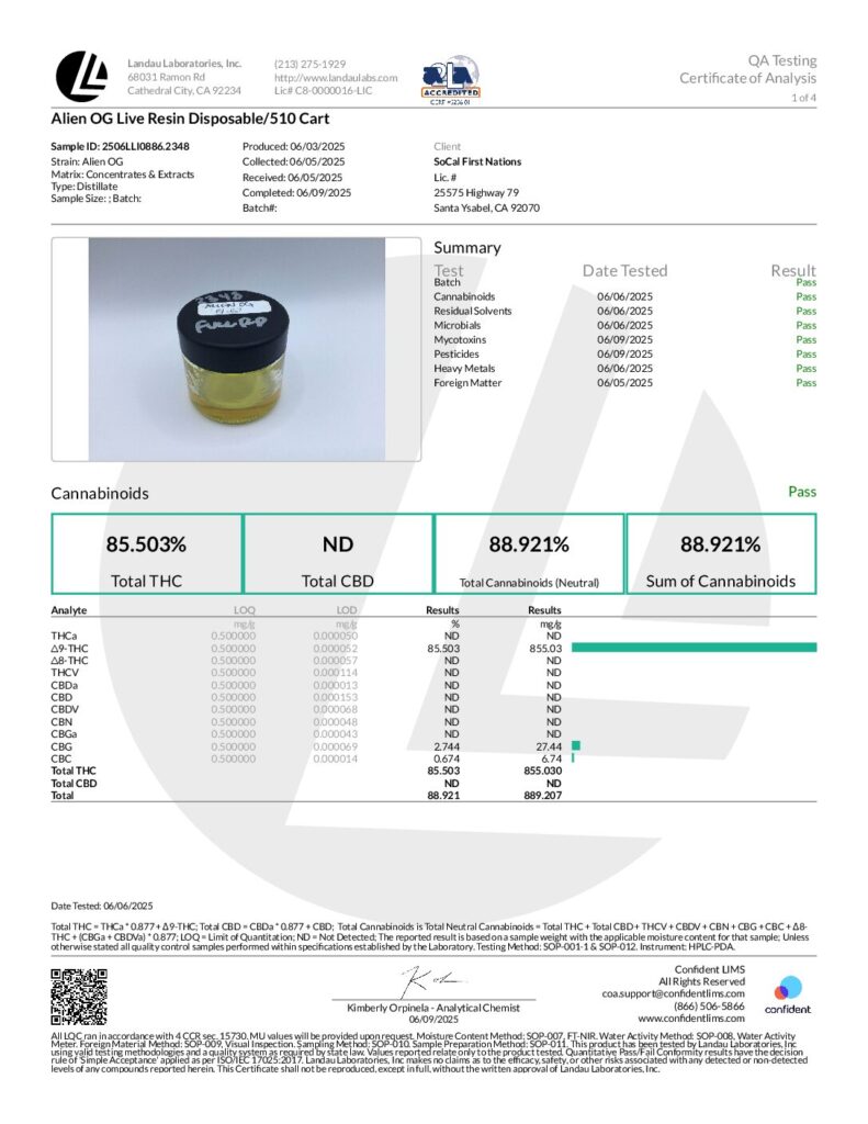 ALIEN OG (INDICA) 1 Gram LIVE RESIN DISPOSABLE Cartridge SACRED