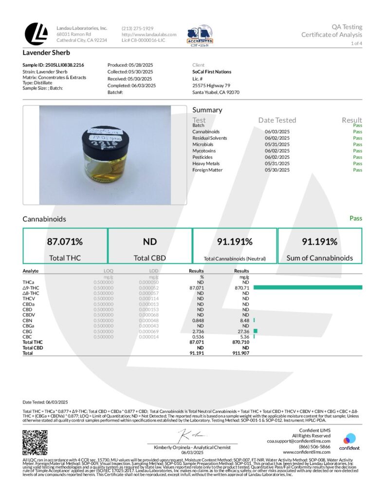 SFN 1 GRAM DISTILLATE DISPOSABLE  – LAVENDER SHERB (HYBRID)