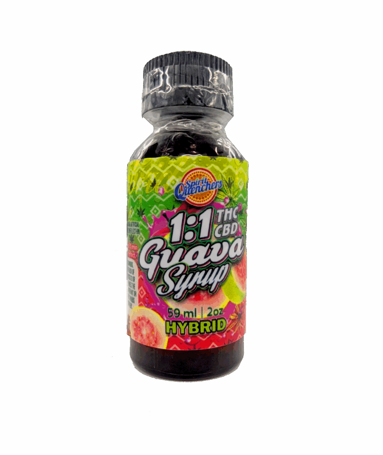 Spirit Quenchers 1:1 500mg THC/ 500mg CBD Syrup – GUAVA (1:1 HYBRID)