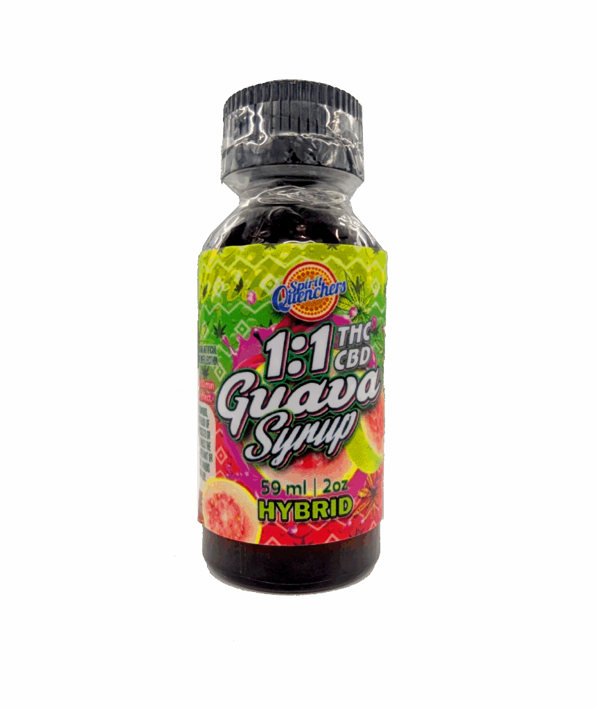 Spirit Quenchers 1:1 500mg THC/ 500mg CBD Syrup – GUAVA (1:1 HYBRID)