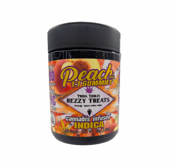 PEACH 1:1 REZZY TREATS 100mg THC/100mg CBD GUMMIES (INDICA)