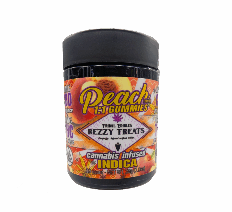 PEACH 1:1 REZZY TREATS 100mg THC/100mg CBD GUMMIES (INDICA)